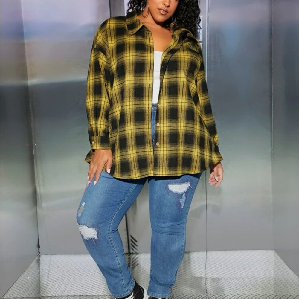 Plus Plaid Print Drop Shoulder Shirt 24W NWT